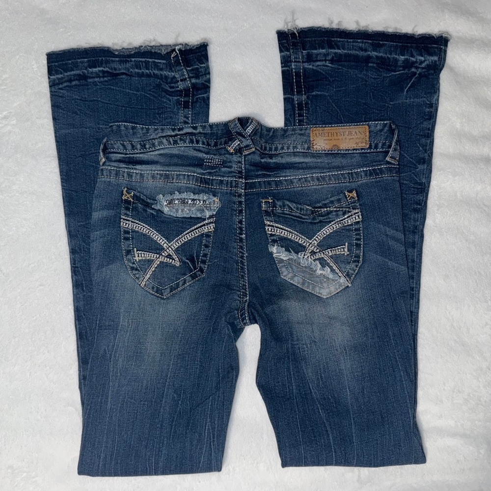 Amethyst medium wash flare distressed jeans Juniors Size 9